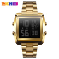 Skmei 1369 luxury custom logo stainless steel strap waterproof 3ATM black gold digital watch for men